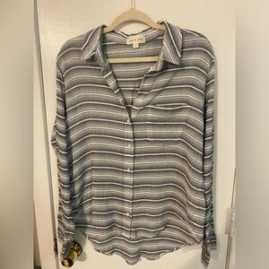 Cloth & Stone Women's XL White Black Striped Button Up Long Sleeve Shirt